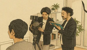 動画クリエイターの撮影現場のイラスト