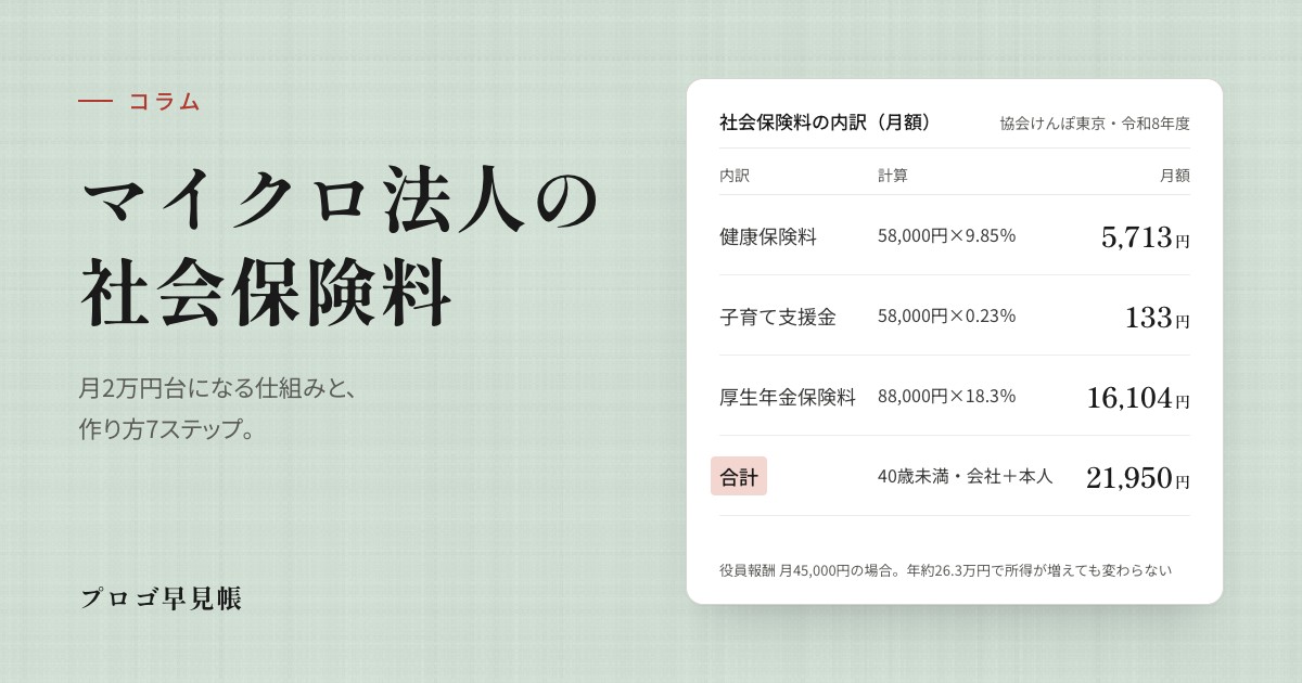 マイクロ法人の社会保険料はいくら｜プロゴ早見帳