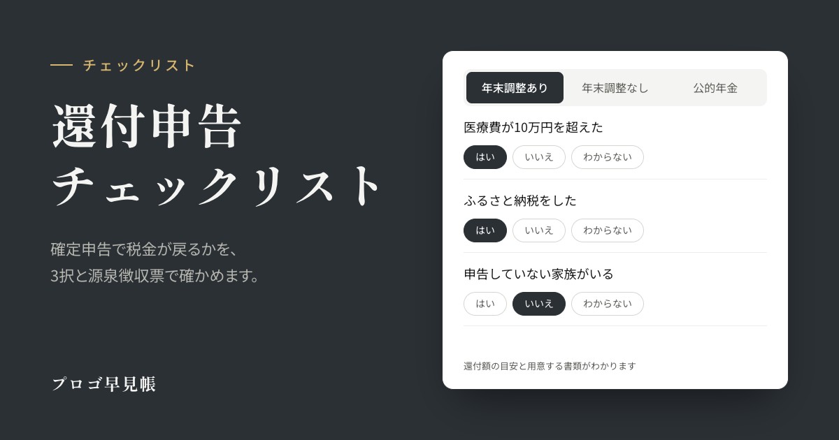 還付申告チェックリスト｜プロゴ早見帳