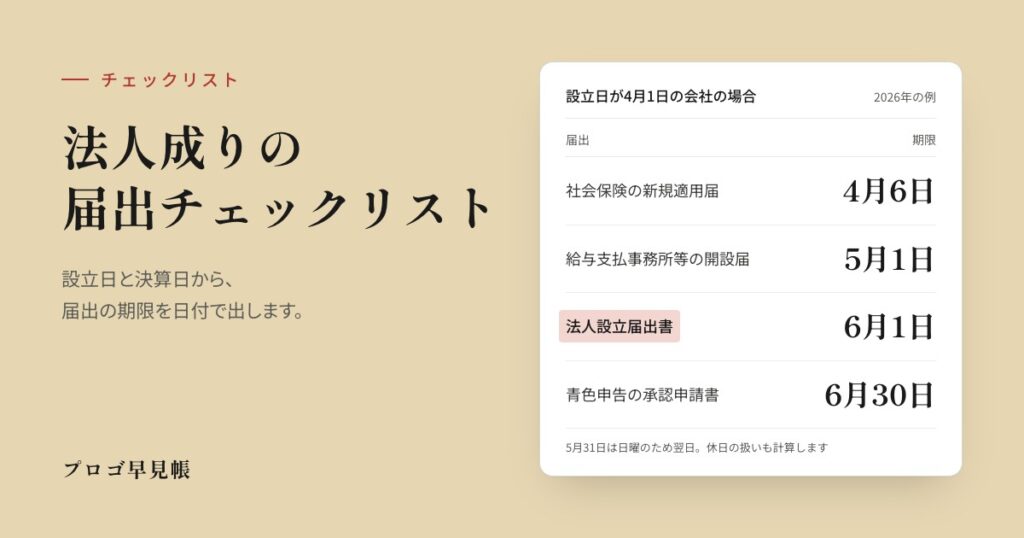 法人成りの届出チェックリスト｜プロゴ早見帳